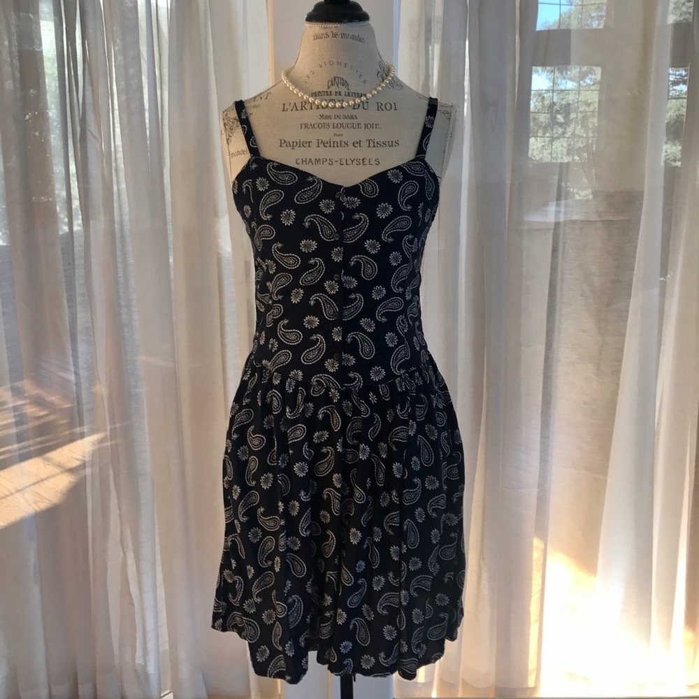 Navy & White Paisley Dress